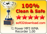 !1 Power MP3 WMA Recorder 1.00 Clean & Safe award